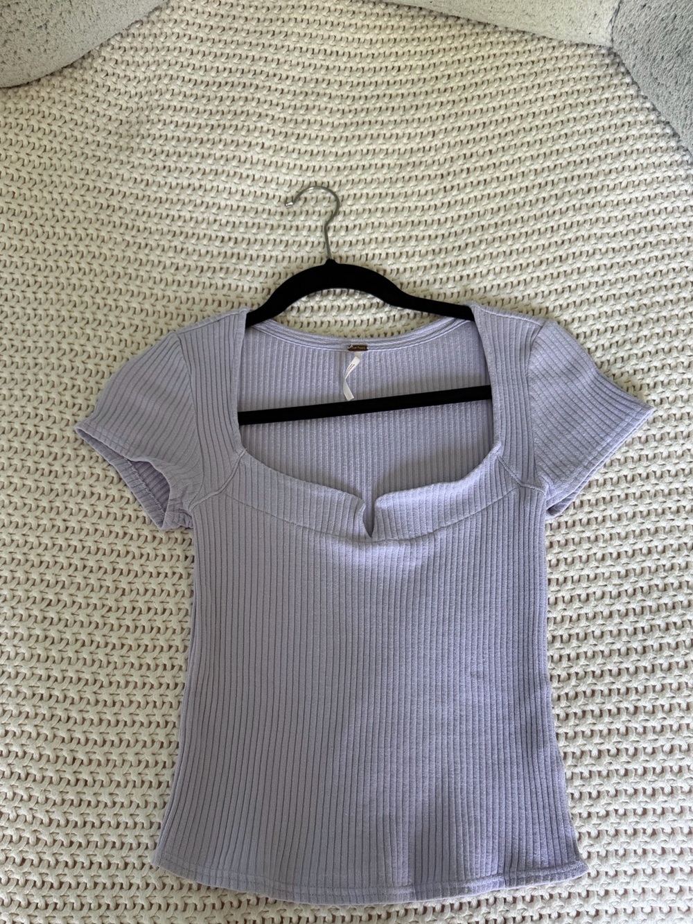Free People Ribbed Square-Neck Short Sleeve Top - Light Lavender